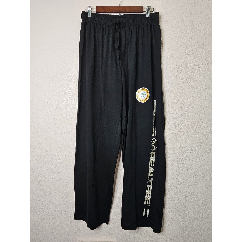Realtree Mens Black Cotton Blend Lounge Pajama Pants‎ Size Large Camo Spellout